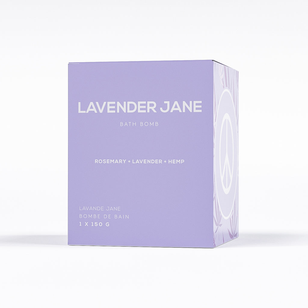 lavender rosemary bath bomb in box by bare skin bar